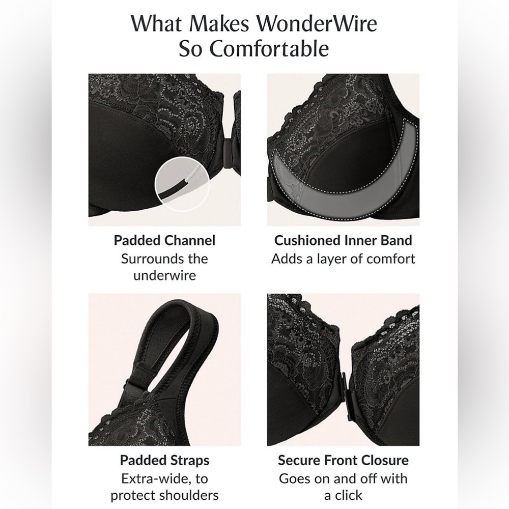 - Glamorise 48B Black WonderWire Front Close Bra! NEW! - Picture 9 of 16
